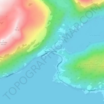 Topografisk kart Bogen - Ránda, høyde, relieff
