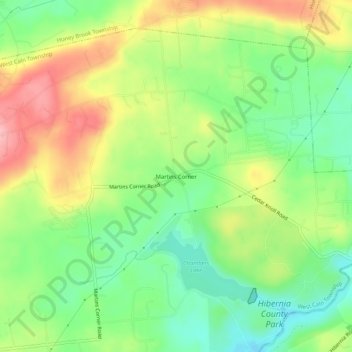 Topografisk kart Martins Corner, høyde, relieff