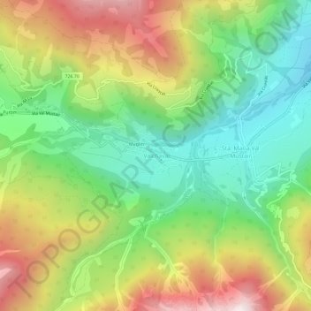 Topografisk kart Valchava, høyde, relieff