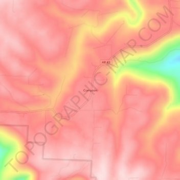Topografisk kart Compton, høyde, relieff