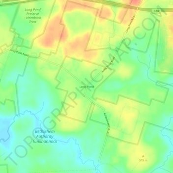 Topografisk kart Long Pond, høyde, relieff