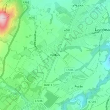 Topografisk kart Bilston, høyde, relieff