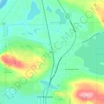Topografisk kart Antoine, høyde, relieff