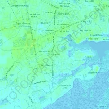 Topografisk kart Kings Acres, høyde, relieff