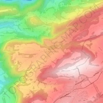 Topografisk kart Les Pommerats, høyde, relieff