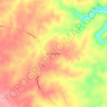 Topografisk kart Banner Springs, høyde, relieff