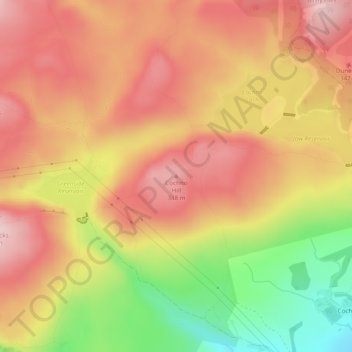 Topografisk kart Cochno Hill, høyde, relieff