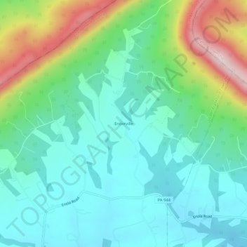 Topografisk kart Entlerville, høyde, relieff