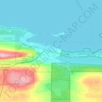 Topografisk kart Copper Harbor, høyde, relieff