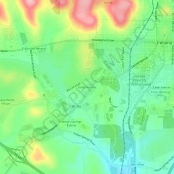 Topografisk kart Getty Heights, høyde, relieff