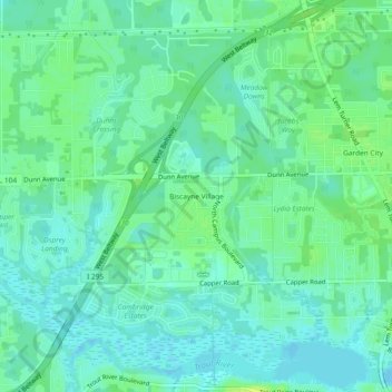 Topografisk kart Biscayne Village, høyde, relieff