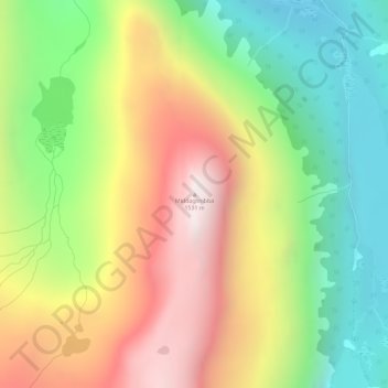 Topografisk kart Middagsnibba, høyde, relieff