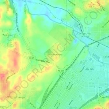 Topografisk kart Sherman Heights, høyde, relieff
