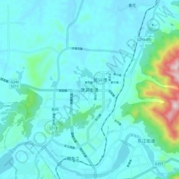 Topografisk kart Tangdong, høyde, relieff