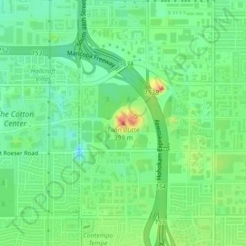Topografisk kart Twin Butte, høyde, relieff