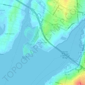 Topografisk kart Brayton Point, høyde, relieff