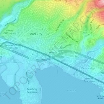 Topografisk kart Waiau, høyde, relieff
