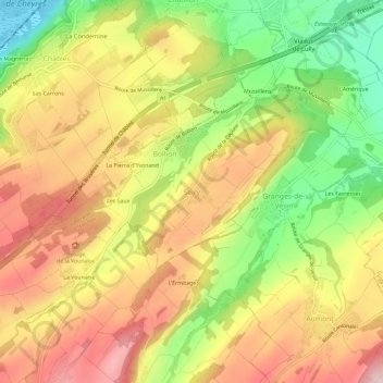 Topografisk kart Seiry, høyde, relieff