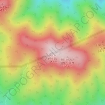 Topografisk kart Mount Phillips, høyde, relieff