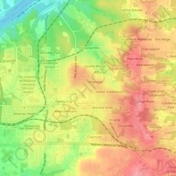 Topografisk kart Juanita Drive, høyde, relieff