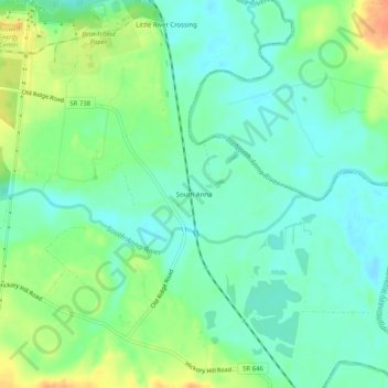 Topografisk kart South Anna, høyde, relieff
