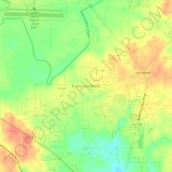 Topografisk kart Hudson Settlement, høyde, relieff