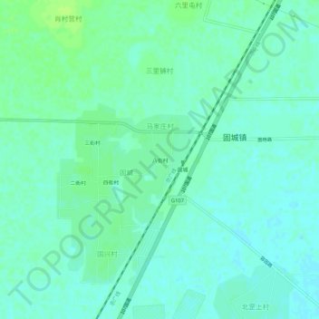 Topografisk kart Bajiecun, høyde, relieff