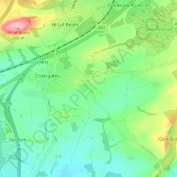 Topografisk kart Fordell, høyde, relieff