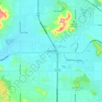 Topografisk kart Menifee, høyde, relieff