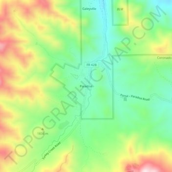 Topografisk kart Paradise, høyde, relieff
