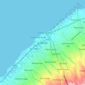Topografisk kart Singaraja, høyde, relieff