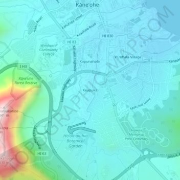 Topografisk kart Keapuka, høyde, relieff
