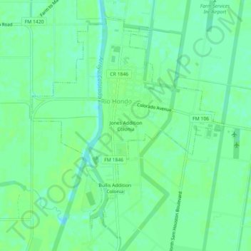 Topografisk kart Jones Addition Colonia, høyde, relieff