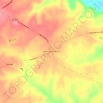 Topografisk kart Midway Crossroads, høyde, relieff