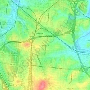 Topografisk kart Woodbine, høyde, relieff