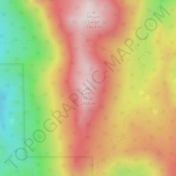 Topografisk kart Galena Peak, høyde, relieff