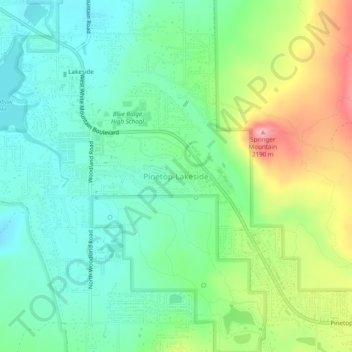 Topografisk kart Pinetop-Lakeside, høyde, relieff