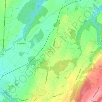 Topografisk kart Sugnens, høyde, relieff