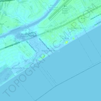 Topografisk kart Windy Hill Beach, høyde, relieff