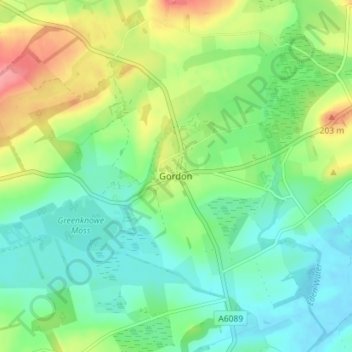 Topografisk kart Gordon, høyde, relieff
