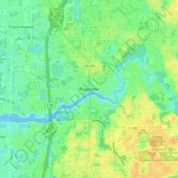 Topografisk kart Riverview, høyde, relieff