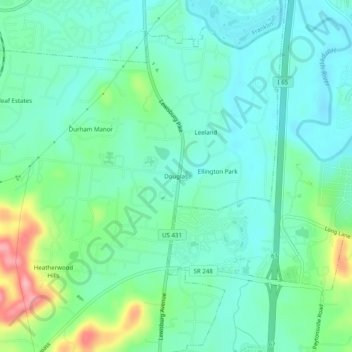 Topografisk kart Douglas, høyde, relieff