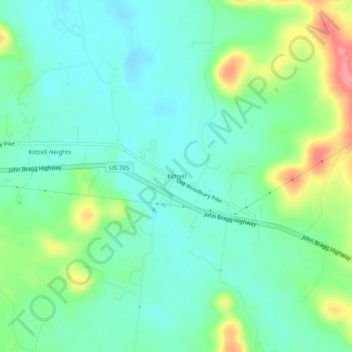 Topografisk kart Kittrell, høyde, relieff