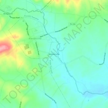 Topografisk kart Beechersville, høyde, relieff
