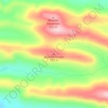Topografisk kart Bear Mountain, høyde, relieff