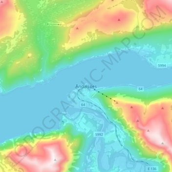 Topografisk kart Åndalsnes, høyde, relieff