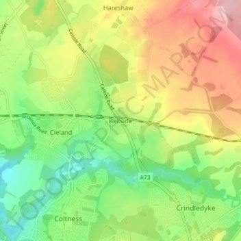 Topografisk kart Bellside, høyde, relieff