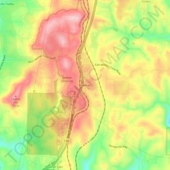 Topografisk kart Weimar, høyde, relieff