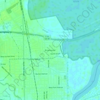 Topografisk kart Brownwood, høyde, relieff