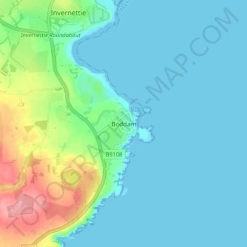 Topografisk kart Boddam, høyde, relieff
